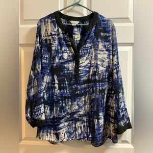 Blue, white, grey, and black blouse